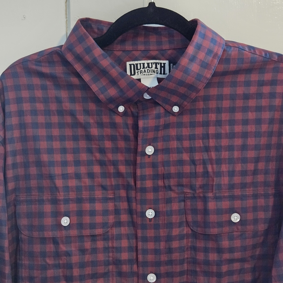 Duluth Trading Shirt Mens XL Tall, Red Blue Plaid Flannel, Button Down Untucked - Picture 3 of 14